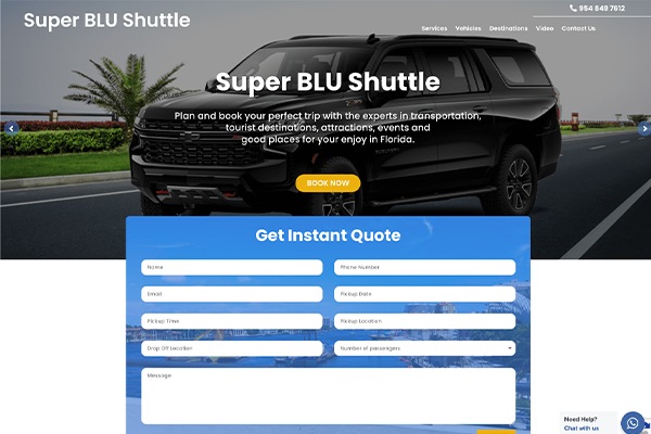 Landing page Super Blu Shuttle