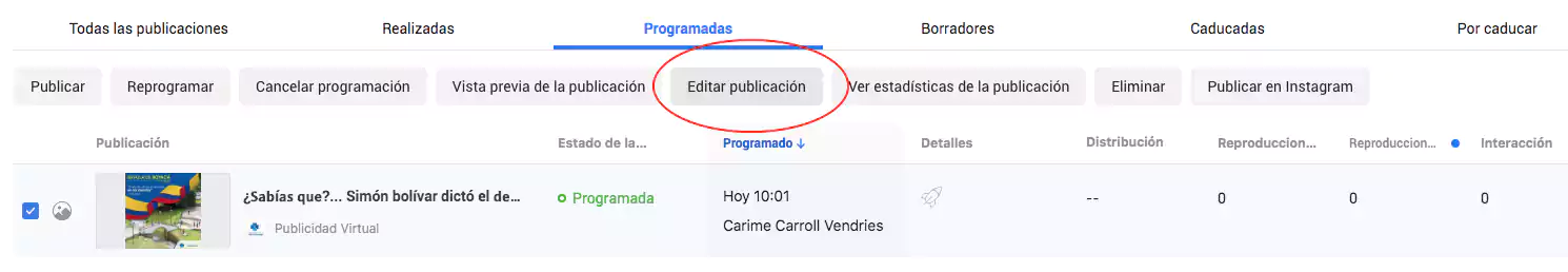 Editar post programado